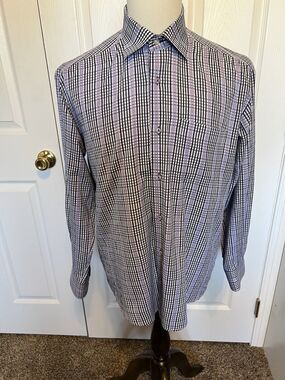 MARCELLO Sport Dress Shirt Men’s Size L Purple Striped Button Down Flip Cuffs
